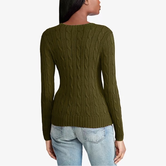 (Sold) Polo Ralph Lauren Olive Green Khaki Sweater Cable Knit Cotton Crewneck - Picture 2 of 10